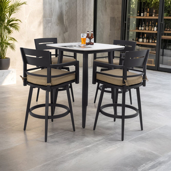 English Elm Modern 5Pc Outdoor Patio Bar Set – Elegant Marble-Inspired Table & Swivel Chairs For Entertaining W1886S00033