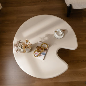 English Elm Circular Beige Cream Coffee Table Set with Orange Legs, Round Edge Nesting Tables, Easy Assembly and Durable MDF Surface for Living Room Decor W3081P254978