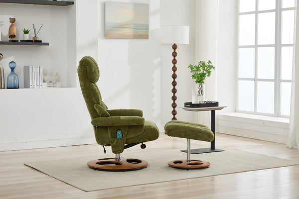 English Elm 010-Ergonomic Recliner Chair with Ottoman Green - 140° Adjustable Swivel Seat, Heated & 5-Point Massage W2636P358622