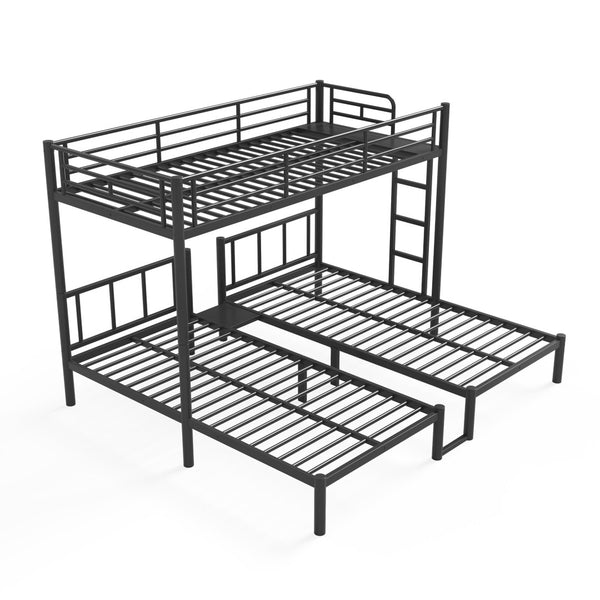 English Elm Twin Triple Bunk Bed Metal L-shaped Frame Sleeps Three Kids White Finish Black W1580S00615