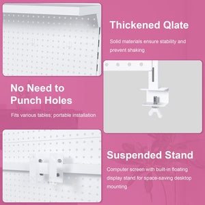 English Elm Metal Pegboard Workstation Organizer Dual Monitor Arms Powder Coated Steel Gaming Desk White W2700P346781