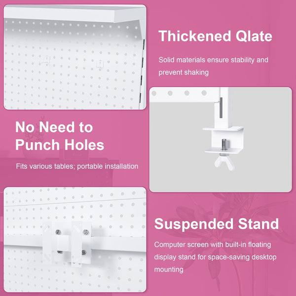 English Elm Metal Pegboard Workstation Organizer Dual Monitor Arms Powder Coated Steel Gaming Desk White W2700P346781