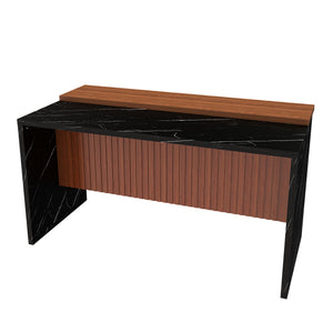 English Elm 63" Modern Kitchen Island with Black Marble-Look Surface, LED Ambient Lighting & Grille Accent Walnut+black W2699P365915