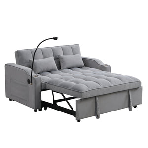 English Elm Modern Velvet Loveseat Futon Sofa with Pullout Bed, USB Ports, Adjustable Recline, Pillows, Gray W311P264374