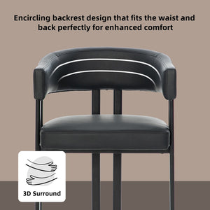 English Elm Modern Barrel Dining Chairs Set of 2 Faux Leather Wraparound Seat Metal Frame Black W3394P444217