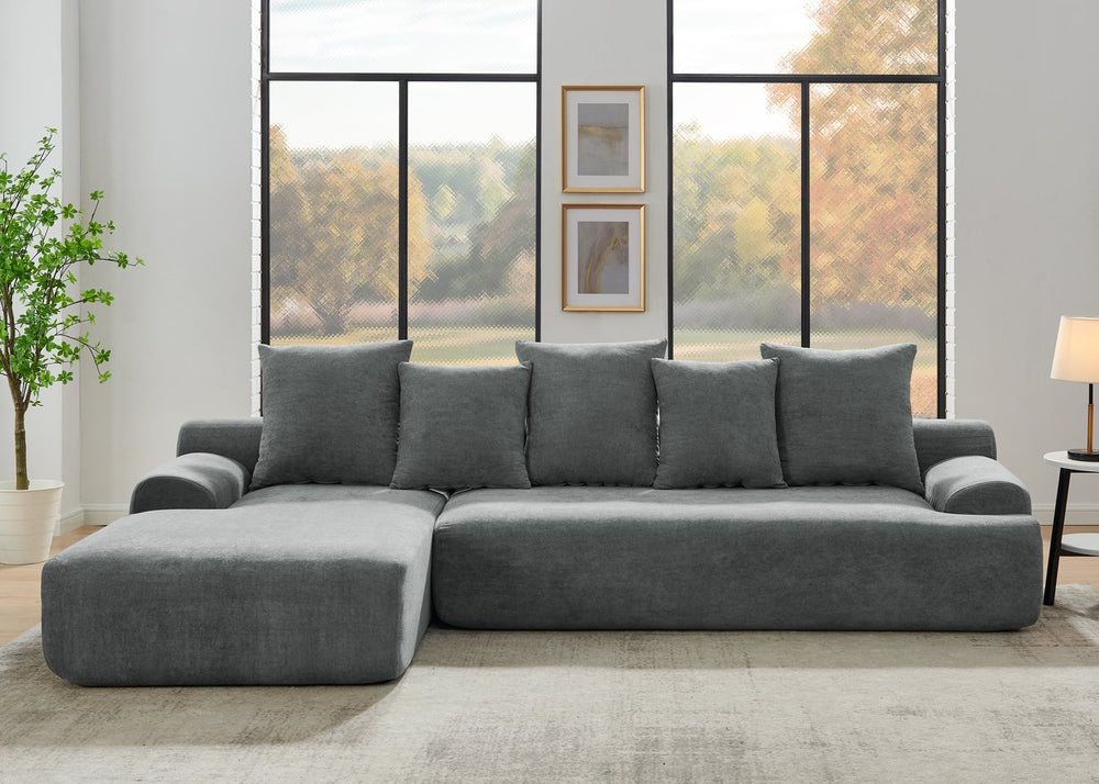 English Elm 110.25x67'' Compression Sofa Modern Upholstered L-Shape Sectional Couch 4-Seat Melange Velvet Comfort Grey W1413S00082