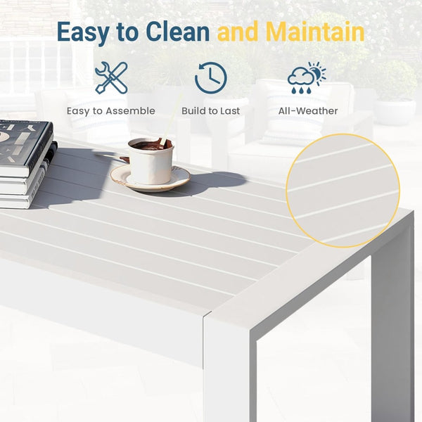 English Elm 43" Outdoor Aluminum Coffee Table with Slatted Wpc Top for Patio Deck Poolside White B082P454980