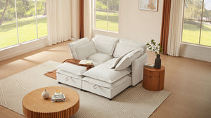 English Elm U_Style Modular Double-Layer 4-Seater Sofa with Hidden Storage, Removable Covers, Foam Comfort Beige WY000422AAA