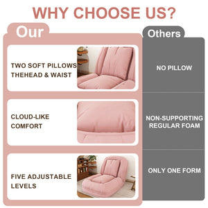 English Elm Upholstered Corduroy Floor Lounger Foldable Sofa Bed with 5 Reclining Positions Pink W2699P410741