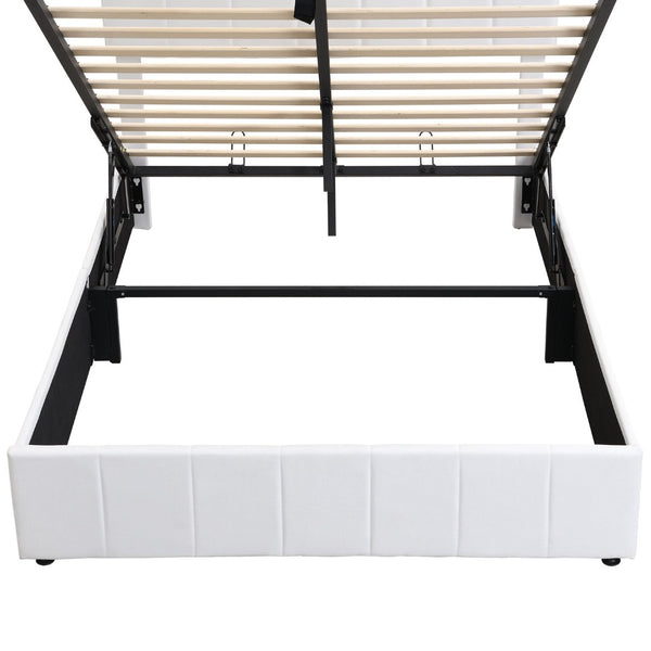 English Elm Full Size Linen Upholstered Platform Bed with Hydraulic Lift Storage and Foam Headboard N708P201551K