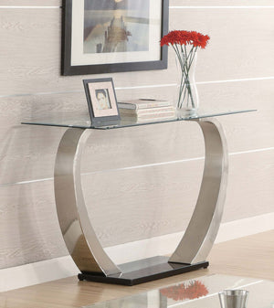 English Elm Lana Satin Silver Console Table with Glass Top and Sturdy Metal Base — Modern Matte Finish, 48" B062S00660