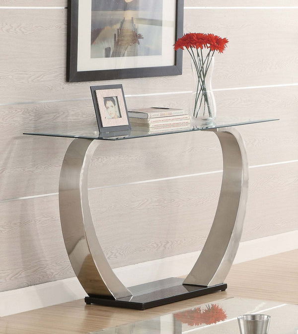 English Elm Lana Satin Silver Console Table with Glass Top and Sturdy Metal Base — Modern Matte Finish, 48" B062S00660