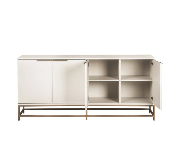 Sunpan REBEL Sideboard - Spacious Cream Grey Oak Storage with Champagne Gold Accents for Modern Elegance 108769