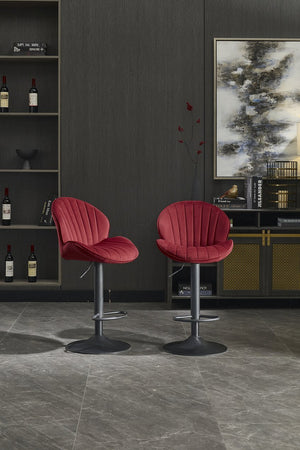 English Elm Bar Stools Set of 2 Red Adjustable Swivel Barstools with Backrest & Footrest, Chrome Base Counter Chairs W1249P253973