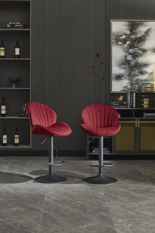 English Elm Bar Stools Set of 2 Red Adjustable Swivel Barstools with Backrest & Footrest, Chrome Base Counter Chairs W1249P253973