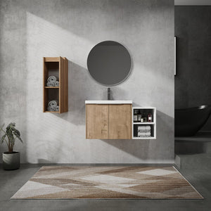 English Elm 36" Wall-Mounted Bathroom Vanity With Resin Sink & Side Cabinet - Modern Storage, Soft-Close Design W999S00224