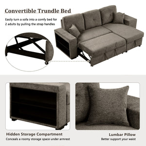 English Elm Reversible Velvet Sleeper Sectional Sofa Bed with Storage Chaise, Pull-Out L-Shaped Design, Stools Included Knox Charcoal SG000790AAE