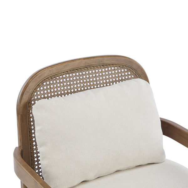 English Elm [set of 2] Mid-century Rattan Back Armchairs Solid Wood Legs Beige Upholstered Seat N767P298390L