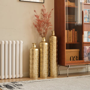 English Elm Floor Metal Vases Set Of 3 - Elegant Tall Decor With White And Gold Accents For Modern Interiors W2796P237520