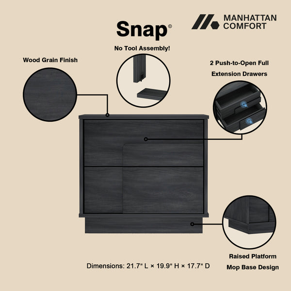 English Elm Horizon 22" Nightstand with Push-to-Open Drawers, Whitewashed Wood Grain, Sleek Handle-Free Design Charcoal grey B365P398189