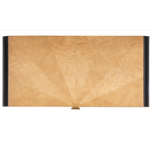 Kallista Modern Writing Desk with Taupe Finish, Polished Brass Accents & Stylish Distressed Design