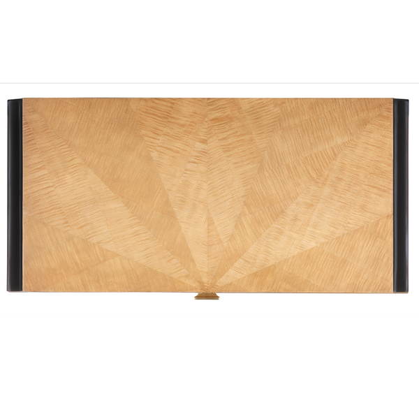 Kallista Modern Writing Desk with Taupe Finish, Polished Brass Accents & Stylish Distressed Design