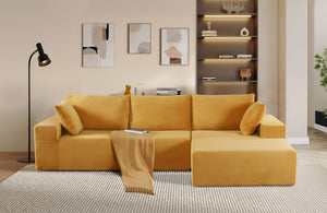 English Elm Cozyform Convertible Sectional Sofa - Soft Ginger Corduroy, Comfy Foam Couch For Living Spaces B2735P359714