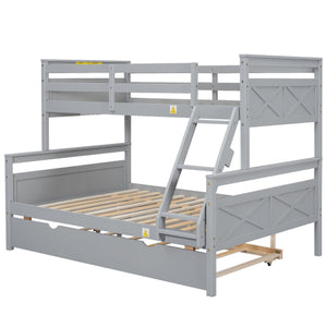 English Elm Twin Pine-over-Full Bunk Bed with Attached Ladder, Trundle & Full-Length Guardrail for Space-Saving Rooms Gray SM000208AAE-1