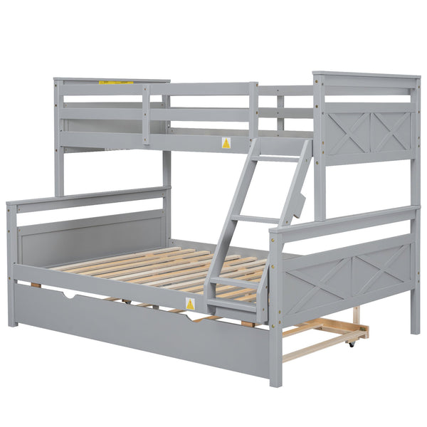 English Elm Twin Pine-over-Full Bunk Bed with Attached Ladder, Trundle & Full-Length Guardrail for Space-Saving Rooms Gray SM000208AAE-1
