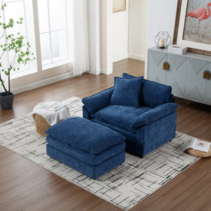 English Elm 44.5" Oversized Club Chair with Ottoman Chenille Upholstered Solid Wood Reading Seat Blue W3244S00006