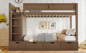 English Elm Twin Triple Bunk Bed Metal L-shaped Frame Sleeps Three Kids White Finish Brown W1580S00644