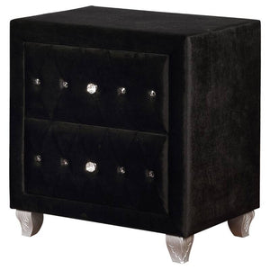English Elm Glam Upholstered Nightstand with Acrylic Button Tufting Velvet Cabriole Feet Bedroom Black B2741P435907