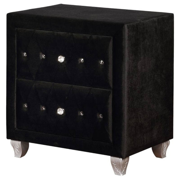 English Elm Glam Upholstered Nightstand with Acrylic Button Tufting Velvet Cabriole Feet Bedroom Black B2741P435907