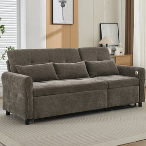 English Elm 2-in-1 Sofa Pull-Out Sleeper with Reversible Recliner, USB Ports, Tufted Curved Arms, 82" Comfort DARK GREY N719S002010R