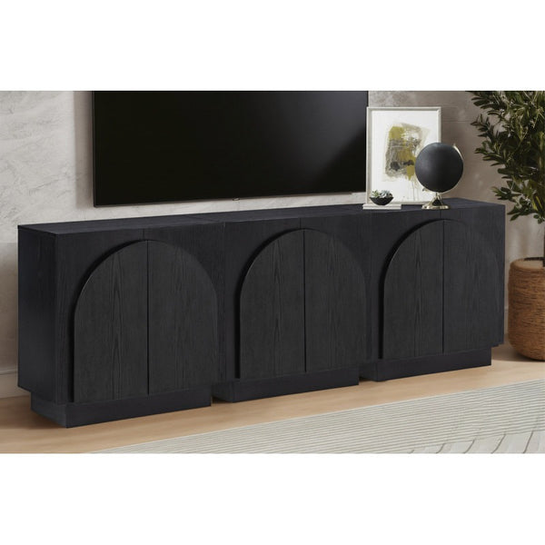 English Elm Mid-Century wooden sideboard buffet with arched doors and rounded edges, spacious storage, durable craftsmanship nurturing warmth Black 33 L x 19 W x 29 H B011P367183