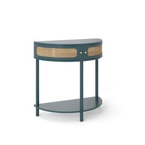 English Elm Unique Half Moon Rattan End Table with 2 Drawers & Bottom Shelf, Semi-Circle Boho Console for Entryway W2557P264179
