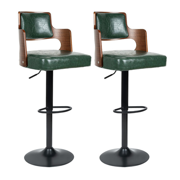 English Elm Swivel Bar Stools Set Of 2 - Modern Dark Green Pu Leather With Adjustable Height & 360° Swivel T3950P396626-GIGA
