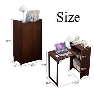 English Elm Bamboo Folding Desk with Hidden Storage & Built-In Socket, Mid-Century Compact Workstation for Small Spaces W2641P365763