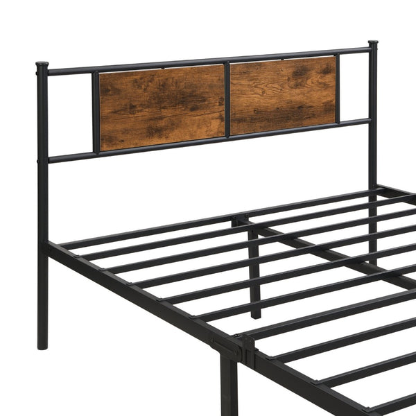 English Elm Queen Steel Bed Frame with Wood Panel Headboard for Modern Bedroom Storage W311P248424