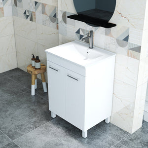 English Elm 24-Inch Modern Bathroom Vanity & Sink Combo – Space-Saving, Soft-Close Doors, Adjustable Shelf & Glossy Finish W3151S00028