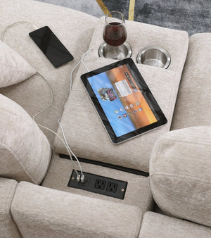 English Elm Nyeisha Flannel Velvet Sectional Sofa with Chaise Usb Ports and Built-in Console Beige B102S00076