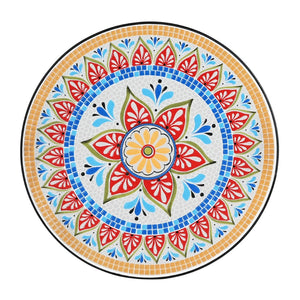 English Elm Outdoor Mosaic Ceramic Tile Round Side Table with Curved Wrought Iron Patio Accent Red+Black N773P365597R