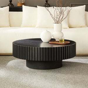 English Elm 35.43'' Modern Nesting Round Sintered Stone Tabletop — Compact Pedestal Coffee Table for Apartments Black W876P262203