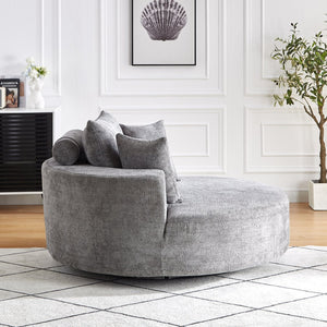 English Elm 55''L Chenille Foam Single Swivel Chair with Plush Backrest Pillow, 360° Smooth Recline for Living Room Lounge Comfort Grey W834S00352