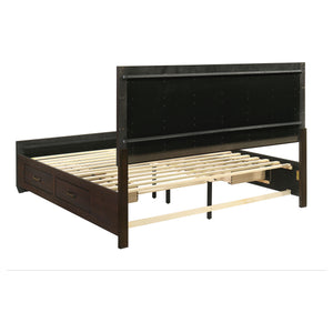English Elm Ridgeview Dark Cocoa King Storage Panel Bed with Built-In Drawers, Slatted Ventilation & Modern Grain Finish B062S00689