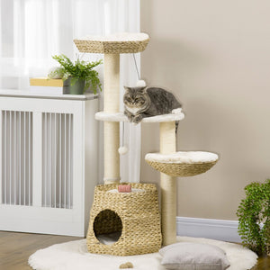 English Elm Pawhut Multi-level Indoor Cat Tree with Sisal Posts Condo Hammock and Hanging Toy W2225P217053