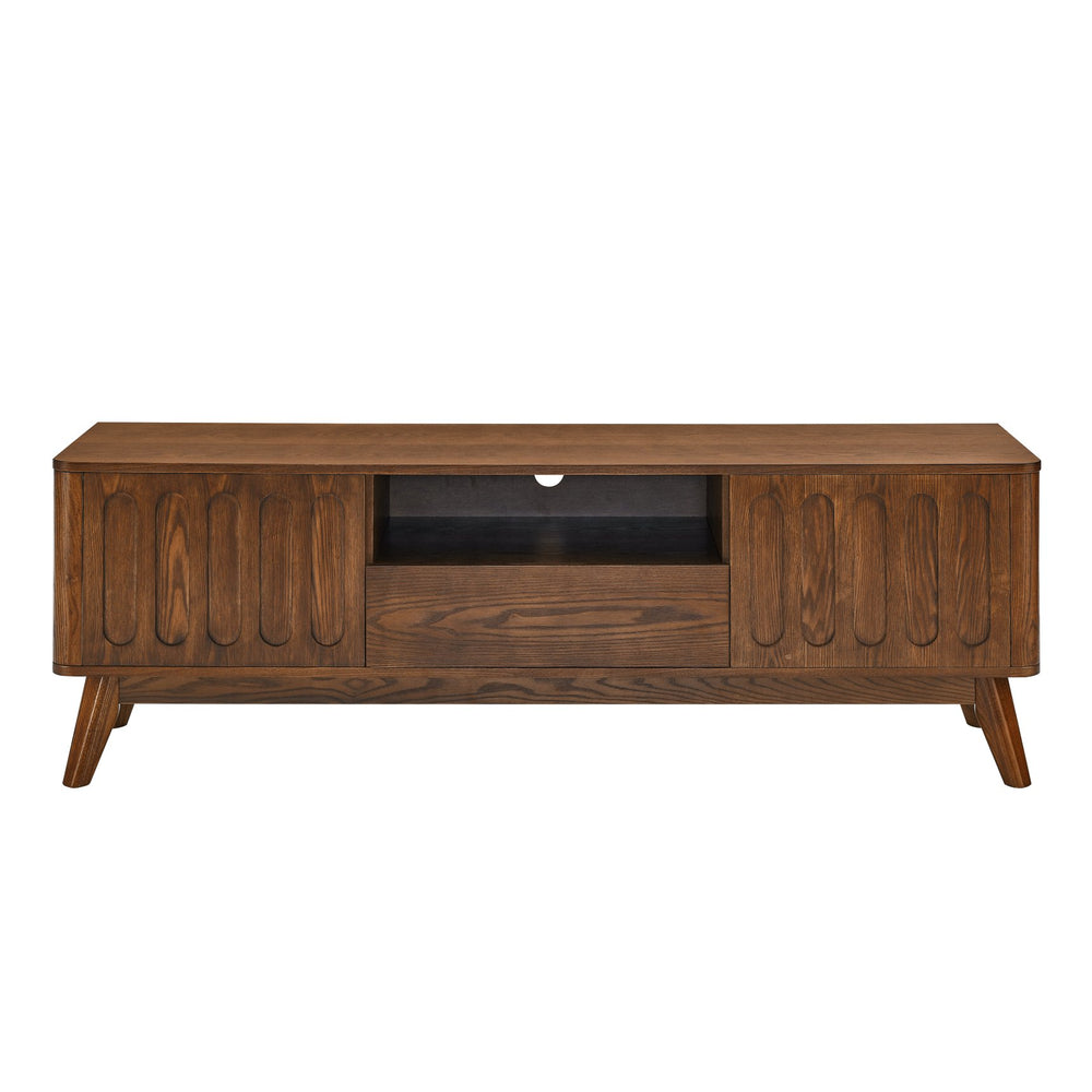 English Elm Mid Fluted TV Stand for 65" TV — Mid Century Modern Entertainment Center Set of Four, Storage, Solid Wood Legs W1801P195690