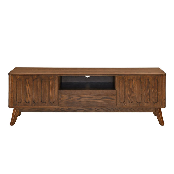 English Elm Mid Fluted TV Stand for 65" TV — Mid Century Modern Entertainment Center Set of Four, Storage, Solid Wood Legs W1801P195690