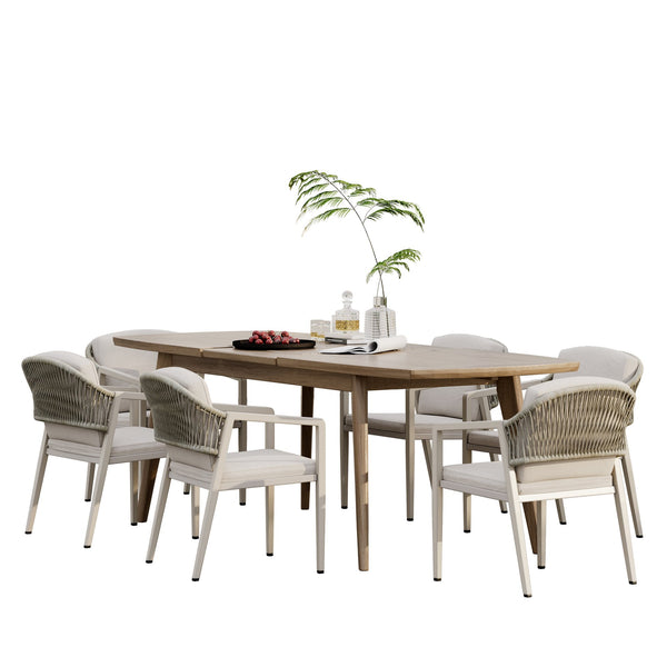 English Elm Christopher Knight Home® - 7 Outdoor Dining Set with Acacia Wood Table & 6 Iron Frame PE Rattan Chairs — Durable Patio Entertaining Ensemble Grey N768P182296G_65428.00GRY