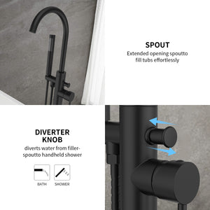 English Elm Freestanding Bathtub Faucet Floor Mount Matte Black Single Handle with Hand Shower High Flow Design Matt Black T3177P277530